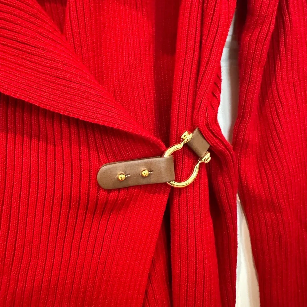 Ralph Lauren Red Cardigan with Dramatic Collar - Picture 3 of 8